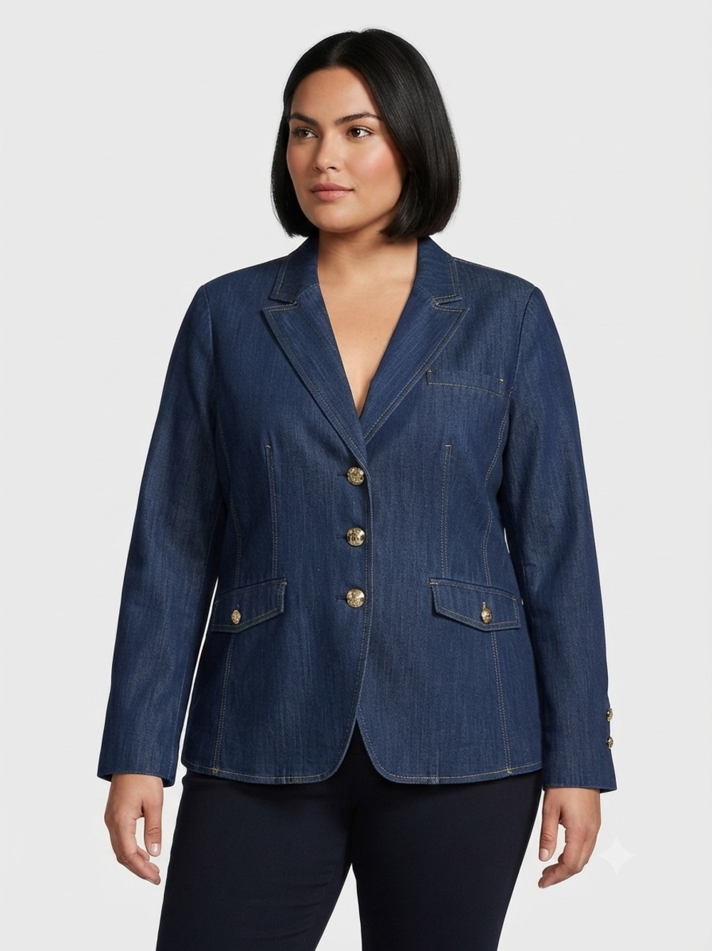 Talbots Refined Denim Blazer Dark Wash Gold Button Jacket 16 Academia Preppy